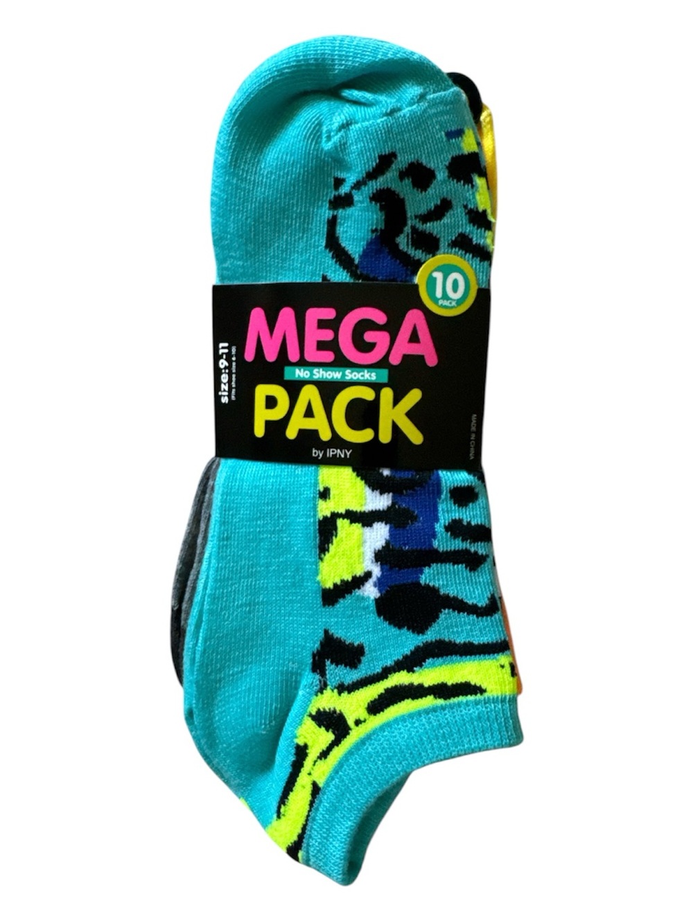 Tipitoe Womens Geo Leopard No Show Socks 10 Pack Teal Yellow Size 9-11 Shoe 6-10